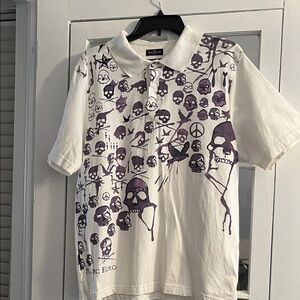 Marc Ecko Men Polo with Purple and White Skull Pattern